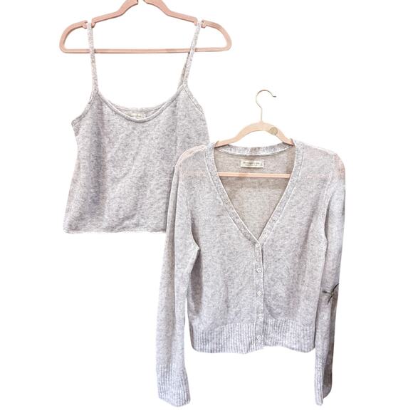 ABERCROMBIE & FITCH Merino Wool Blend Tank & Cardigan Set Size L Heather Grey - Picture 2 of 13